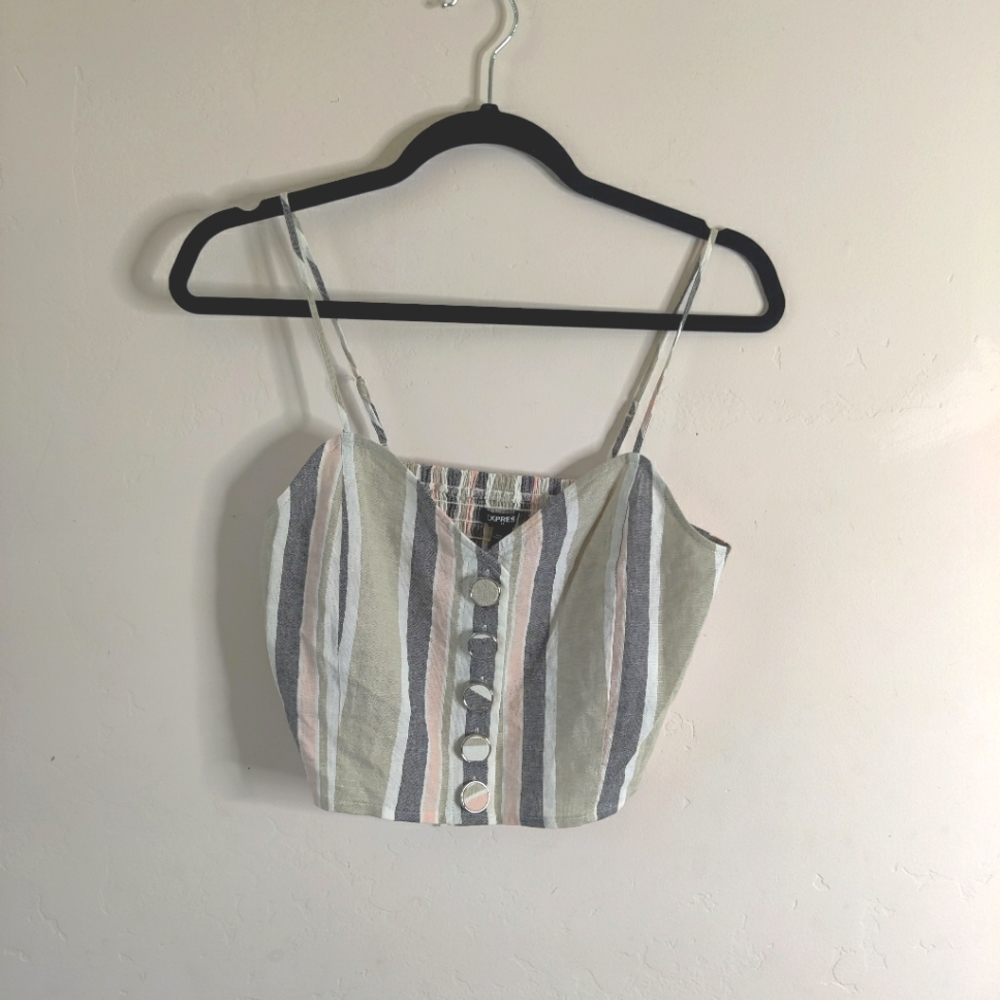 Express SM striped multicolor crop top with buttons
